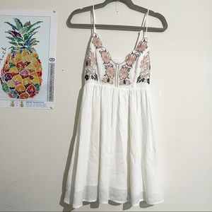 LULU’S Floral Embroidered Ivory Light Summer Dress